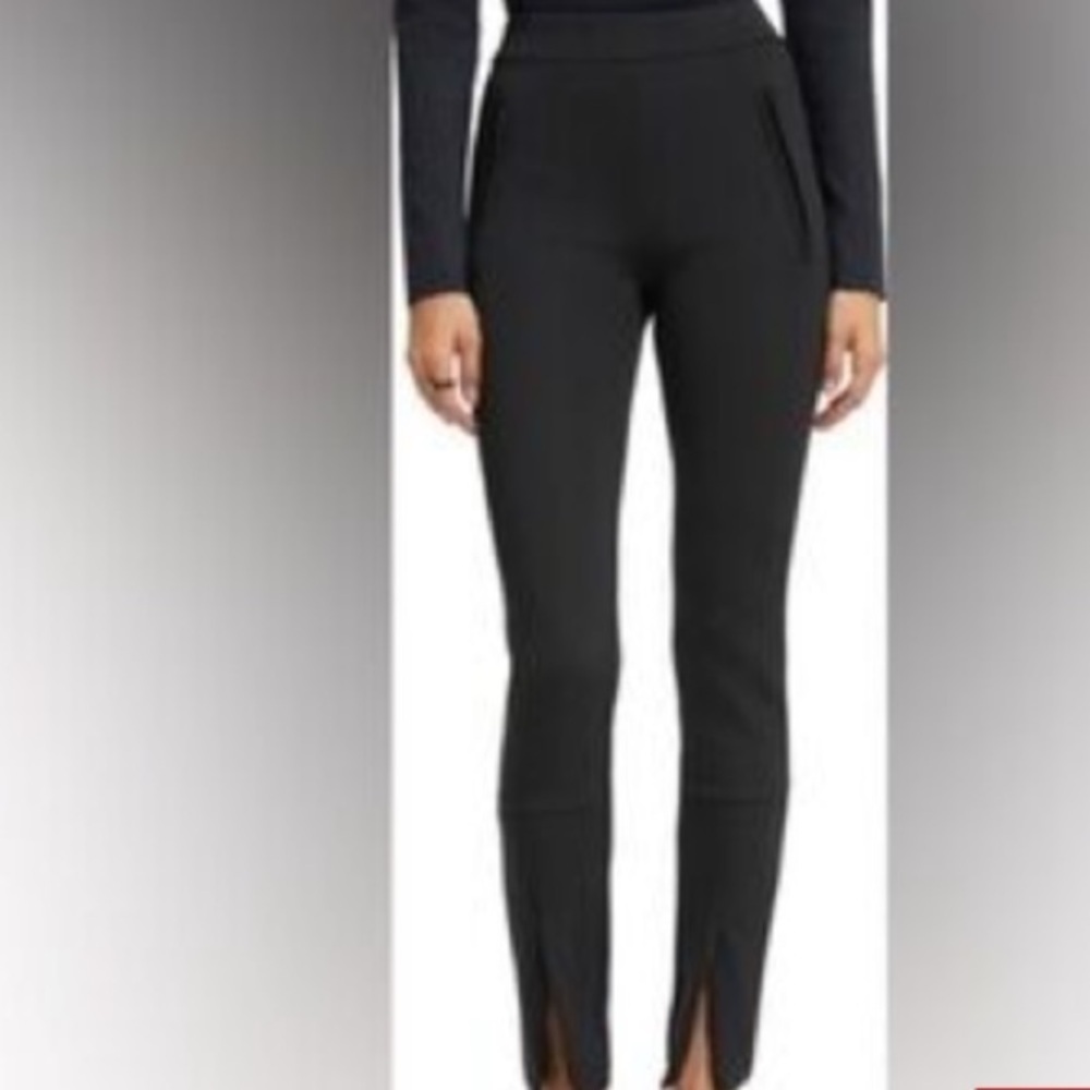 Good American Pants Scuba Women S Black Slim Split Leg Zip Pockets Stretch
